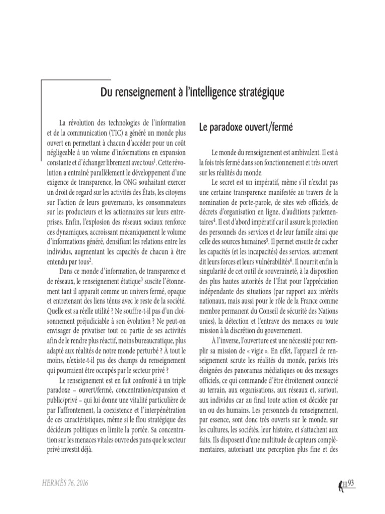 Renseignement et Intelligence Stratégique | PDF | Renseignement ...
