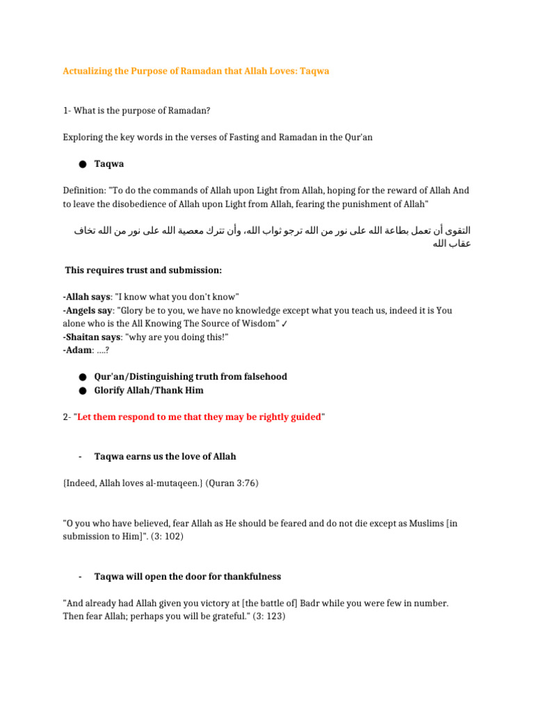 Dina - Ramadan and Taqwa | PDF | God In Islam | Abrahamic Religions
