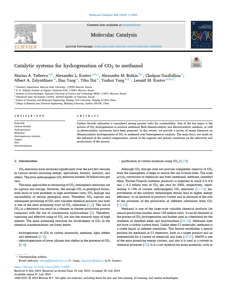 CO2 Hydrogenation to Methanol Catalysis | PDF | Catalysis | Zinc Oxide