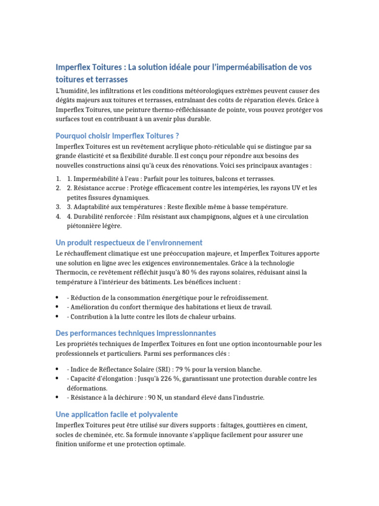 Imperflex Toitures : Imperméabilité et Durabilité | PDF | Peinture | La ...