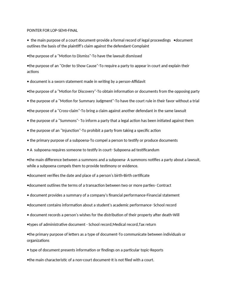 Pointer For Lop Semi Final | PDF | Brief (Law) | Lawsuit
