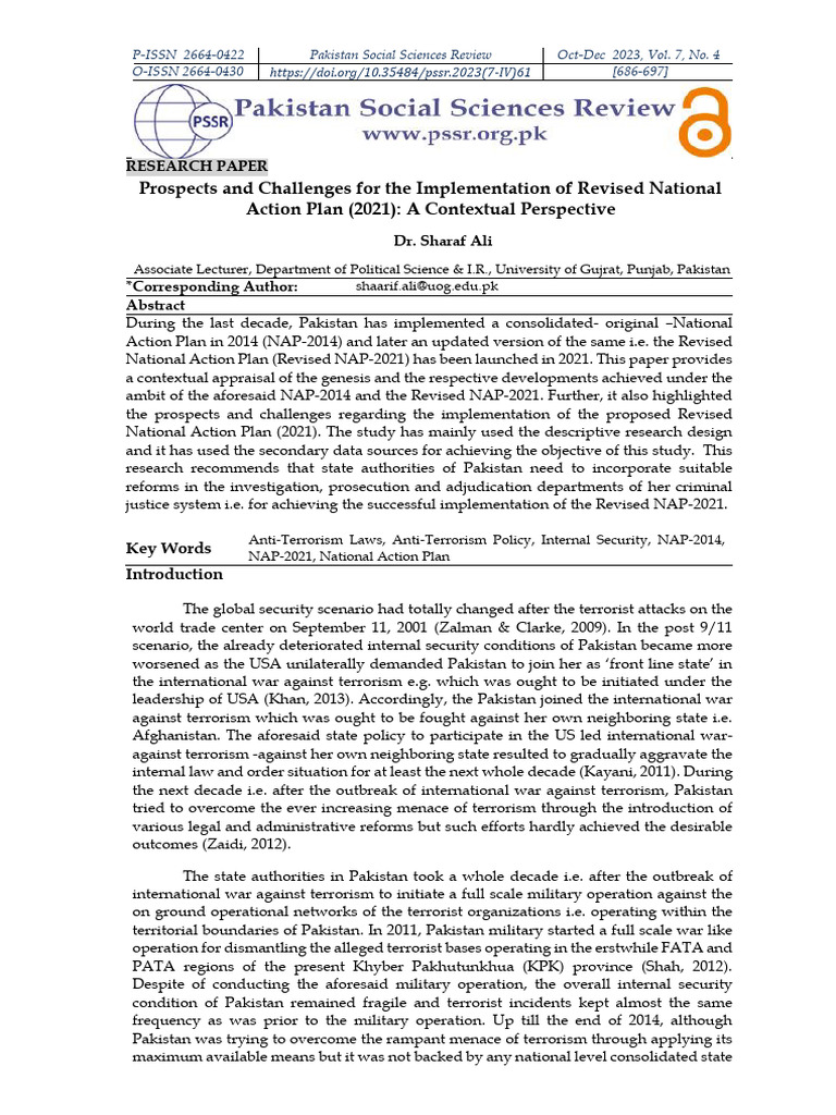 Revised National Action Plan 2021 Analysis | PDF | Pakistan | Federally ...