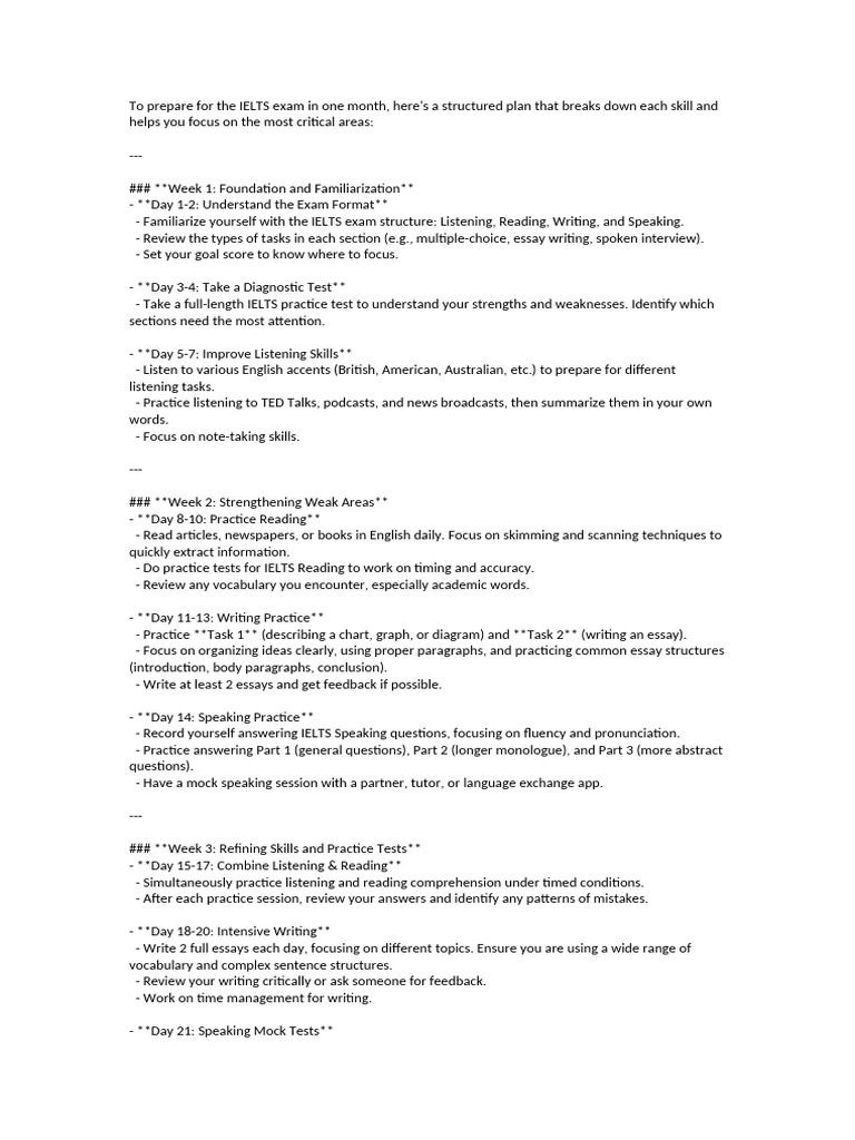 To Prepare For The IELTS Exam in One Month | PDF | International ...