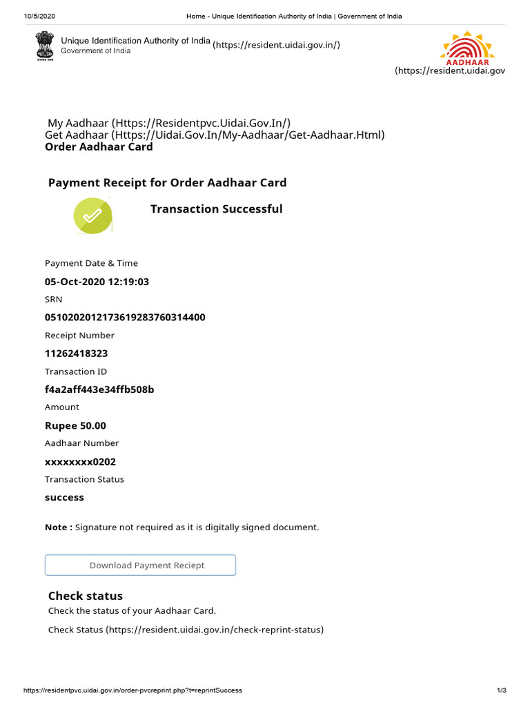 Aadhaar Card Order Confirmation | PDF | Authentication | Access Control