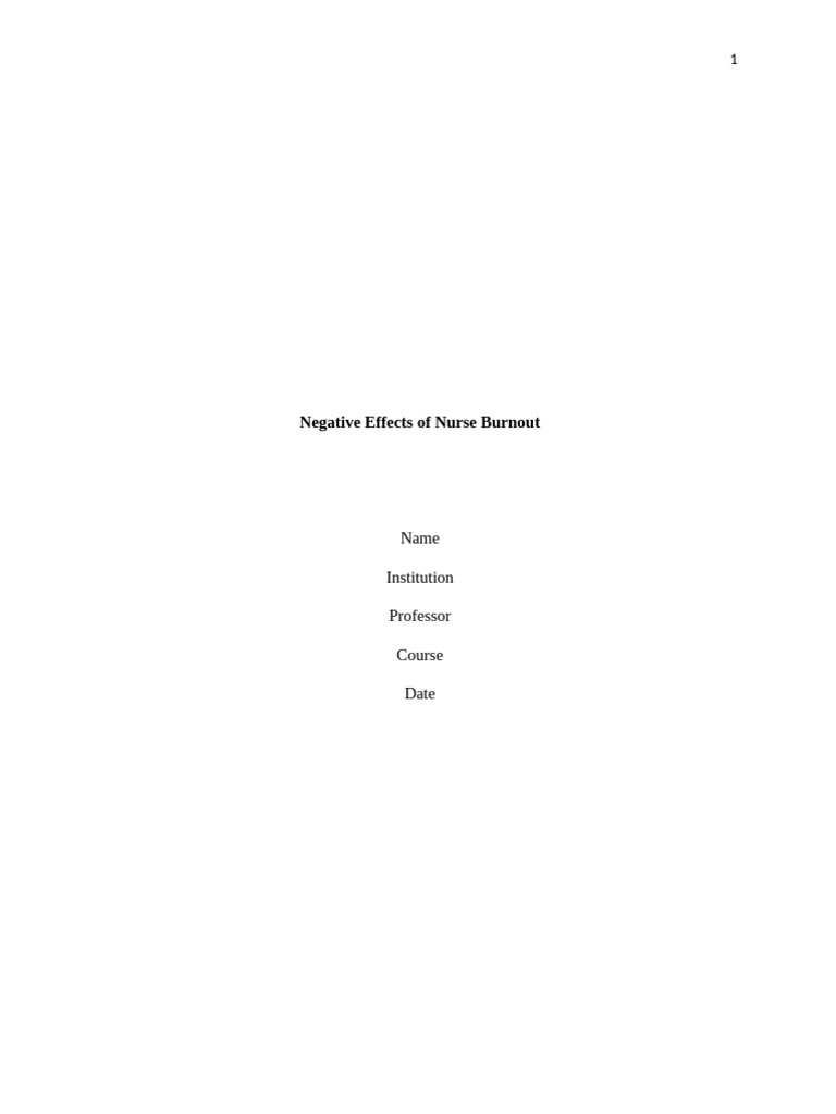 Negative Effects of Nurse Burnout | PDF | Occupational Burnout | Nursing