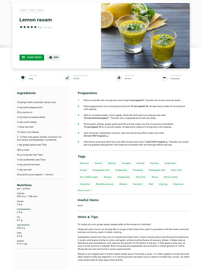 Lemon Rasam - Cookidoo® - The Official Thermomix® Recipe Platform | PDF ...