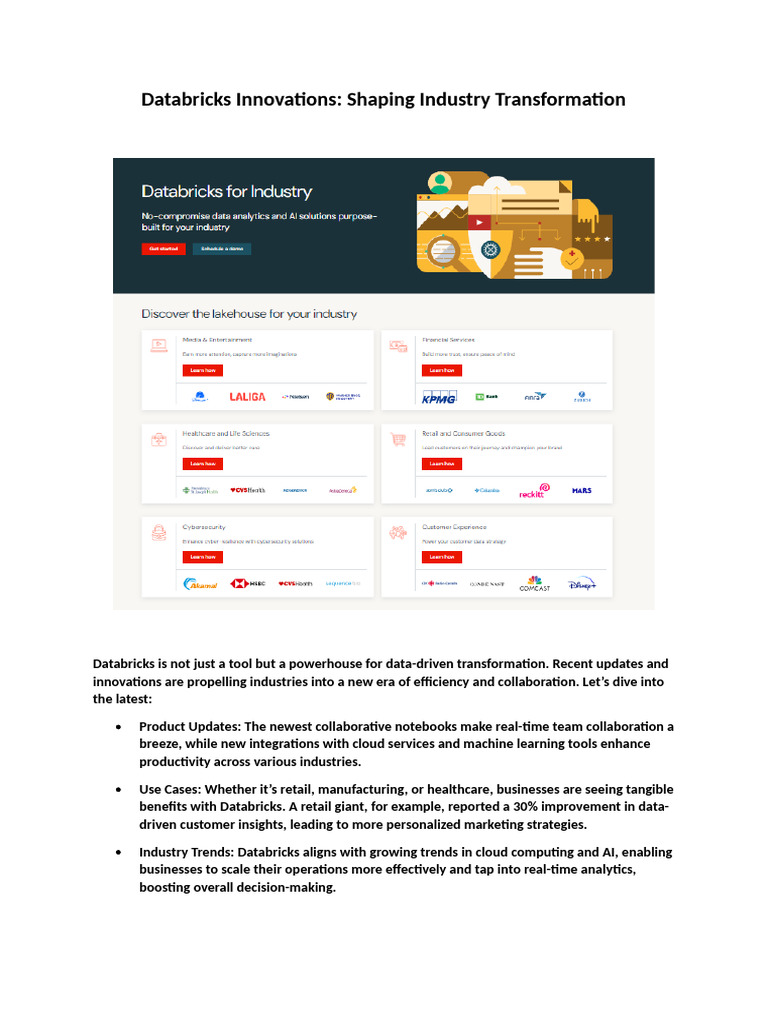 Databricks Innovations - Shaping Industry Transformation | PDF