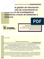 Procesos de Gestión de Información y Construcción de Conocimiento en La Formación de Investigadores Educativos A Través de Ambientes A Distancia