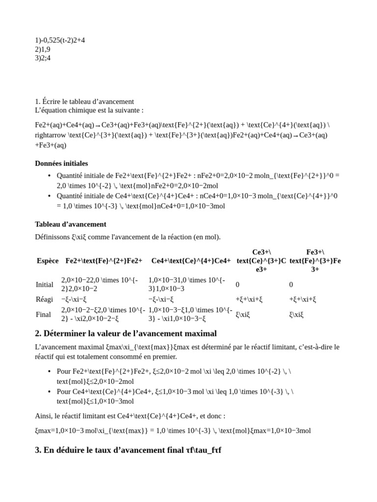 Avancement et réactifs en chimie | PDF | Stœchiométrie | Chimie