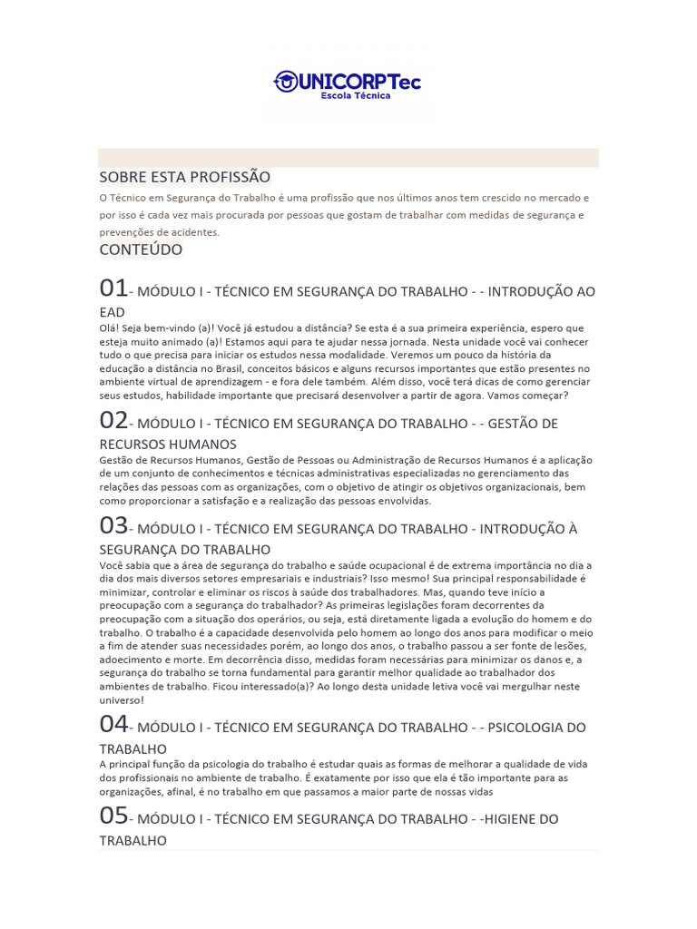 Técnico em Segurança Do Trabalho | PDF | Gestão de recursos humanos ...