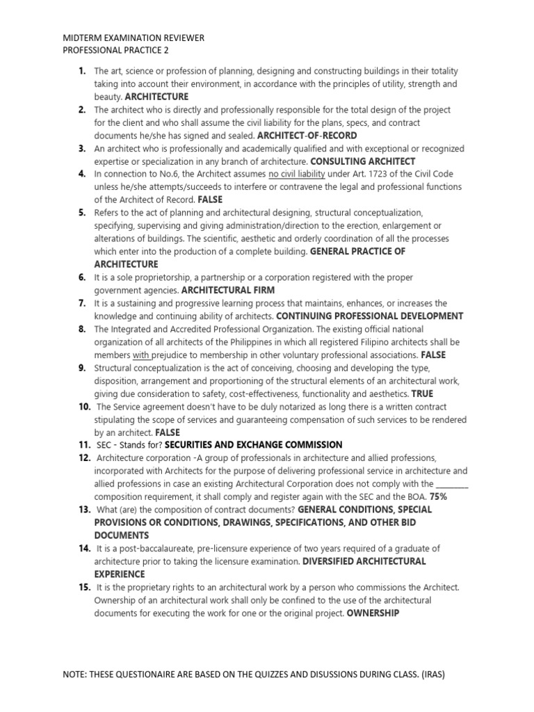Midterm Exam Reviewer for Architecture | PDF | Architect ...
