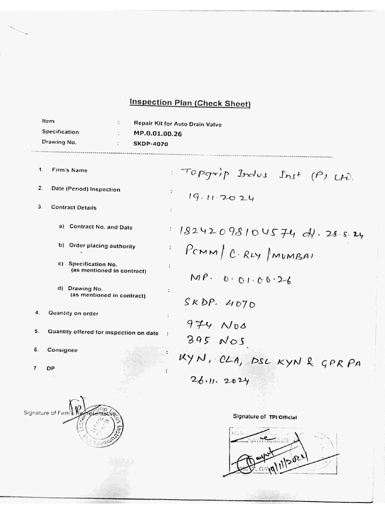 Inspection Plan 395 Nos | PDF
