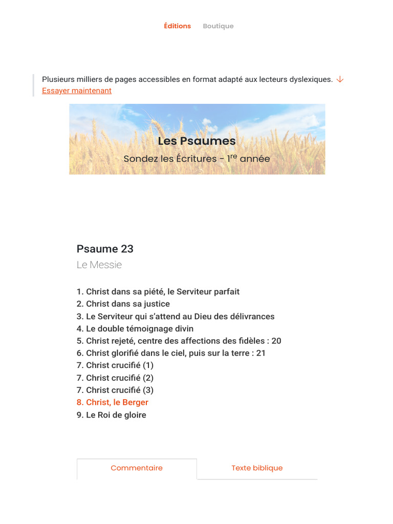 Commentaire sur le Psaume 23 | PDF | Psaumes | Jésus