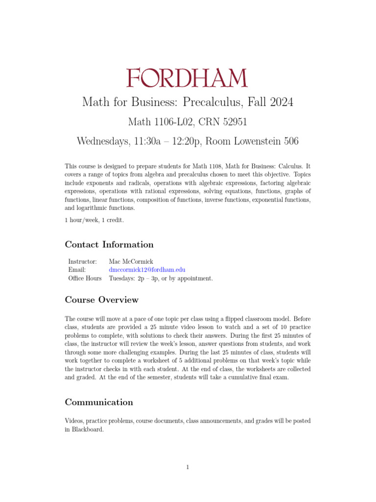 Math 1106: Precalculus Course Details | PDF | Function (Mathematics ...