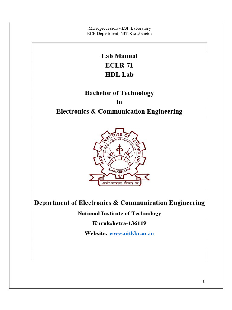 Lab manual eclr 71 hdl lab bachelor of technology in electronics