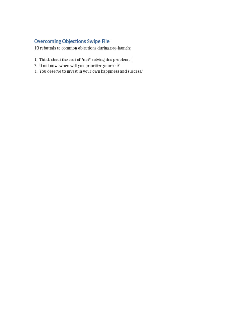 Overcoming Objections Swipe File | PDF