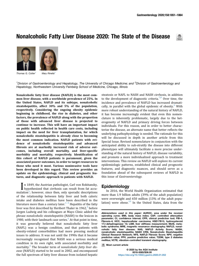 Nonalcoholic Fatty Liver Disease 2020 The State of The Disease | PDF ...