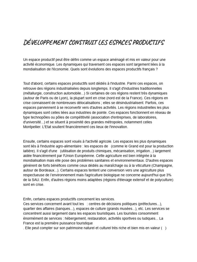 Évolution des Espaces Productifs en France | PDF | Agriculture | France