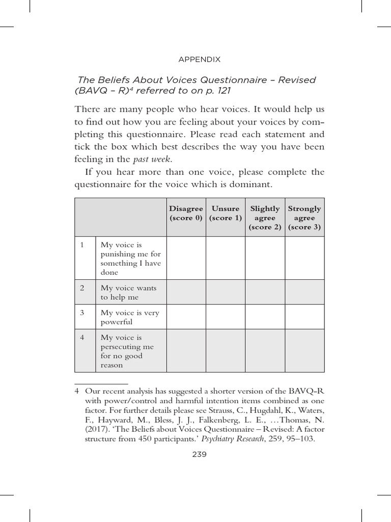 Beliefs About Voices Questionnaire (BAVQ-R) | PDF