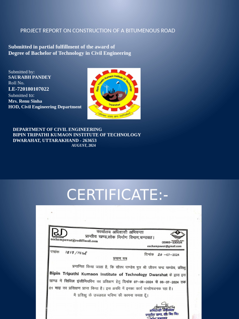 Bituminous Road Construction Report | PDF | Road Surface | Surveying