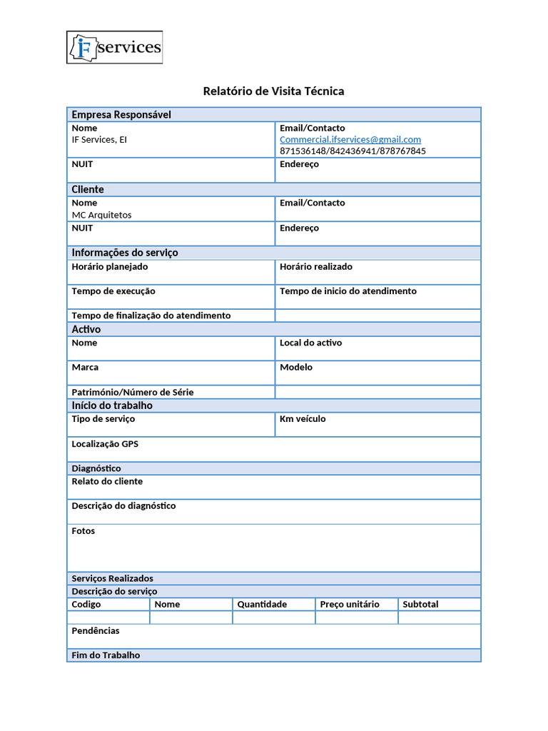 Relatório de Visita Técnica - IF Services | PDF