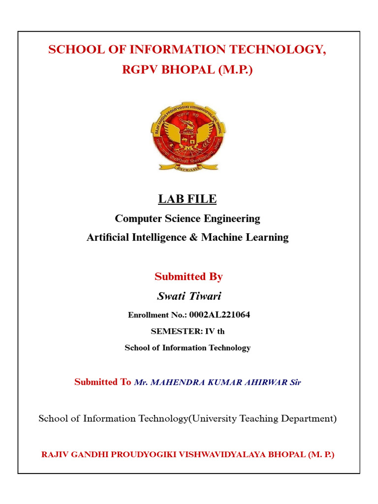 AI & ML Lab File - CSE Semester IV | PDF