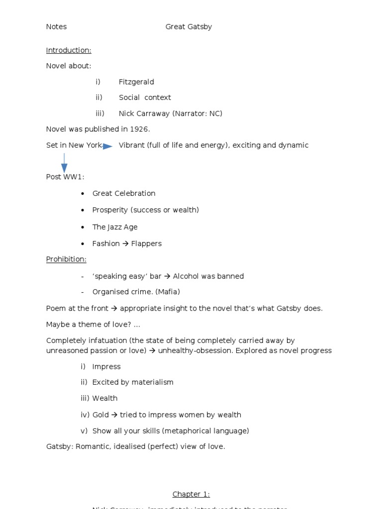 Great Gatsby Notes PDF The Great Gatsby Irony