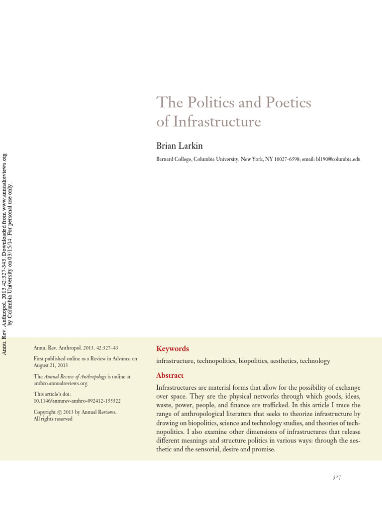Larkin - The Politics and Poetics of Infrastructure | PDF | Ethnography ...
