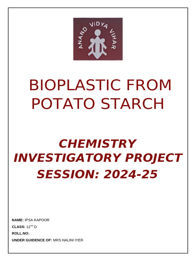 Bioplastic from Potato Starch Project | PDF | Plastic | Starch