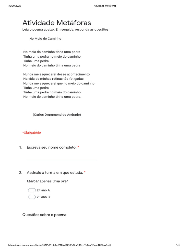 Atividade Metáforas - 4 Atividade | PDF | Metáfora