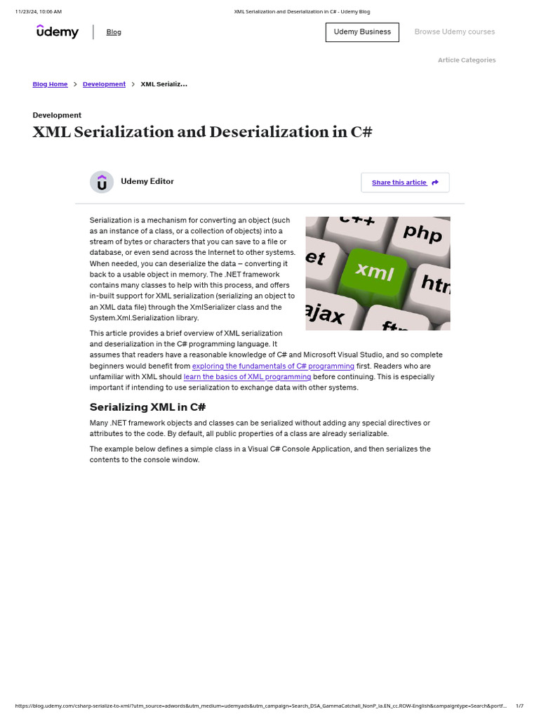 XML Serialization and Deserialization in C# - Udemy Blog | PDF | C ...