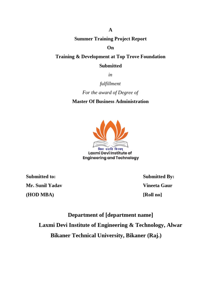 A Summer Training Project Report On Training & Development at Top Trove ...