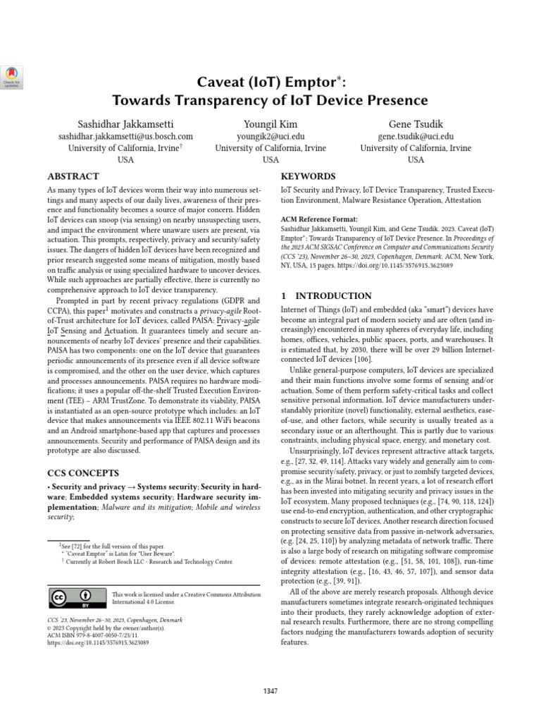 Caveat (IoT) Emptor : Towards Transparency of IoT Device Presence | PDF ...