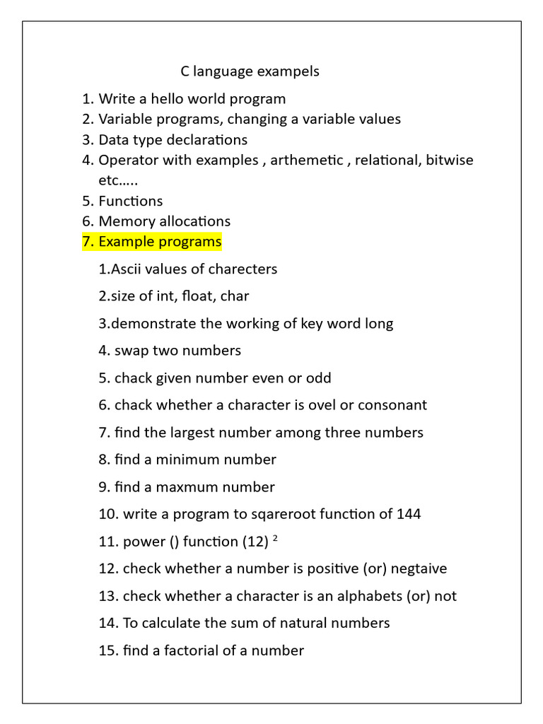 C Language Programming Examples Guide | PDF | Teaching Methods & Materials