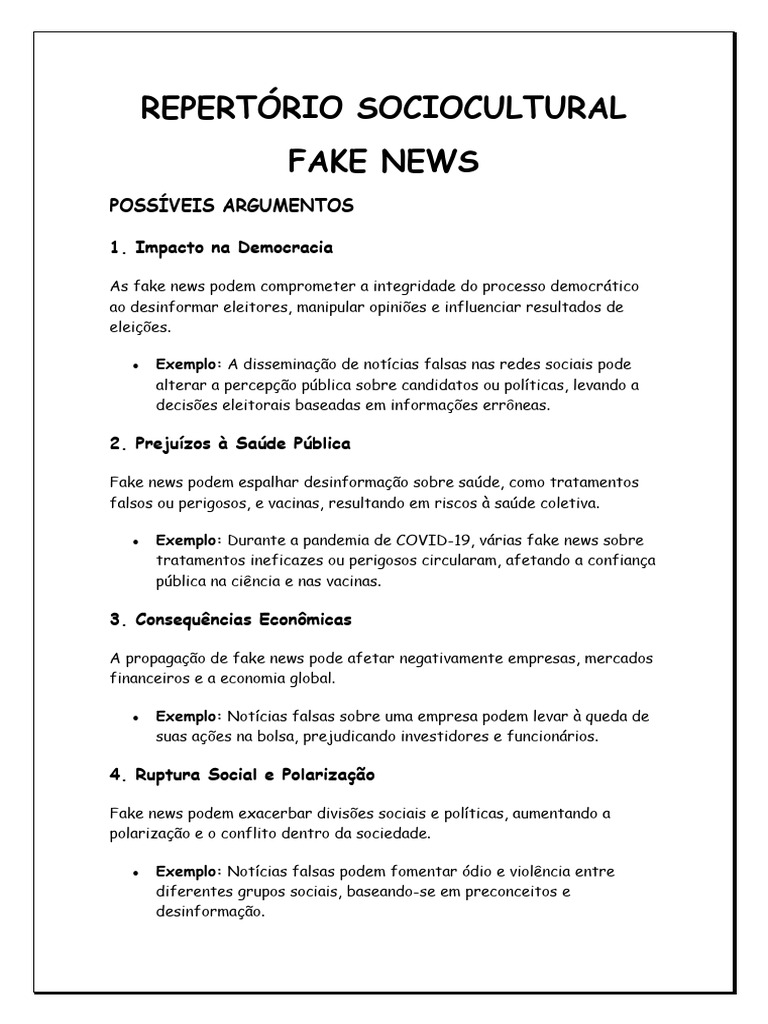 Repertório Sociocultural sobre Fake News | PDF