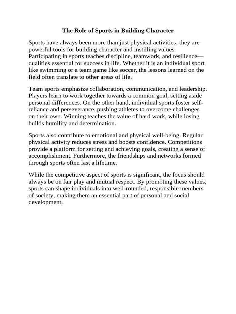 The Role of Sports in Building Character | PDF | Career & Growth ...