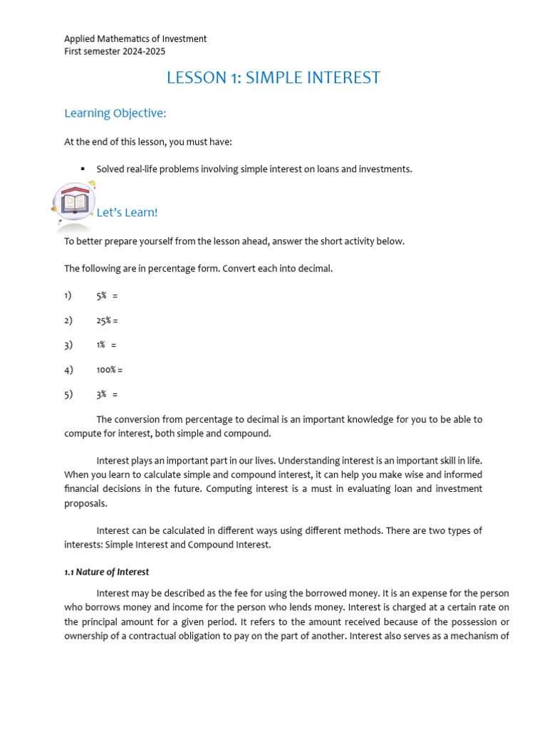 Simple Interest in Investment Calculations | PDF | Interest | Debt