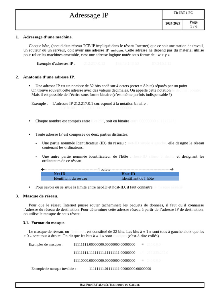 Guide sur l'Adressage IP en Réseaux | PDF | Adresse IP | Réseau ...