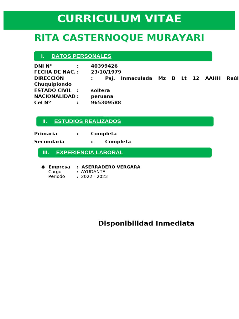 Curriculum Vitae Rita Casternoque Murayari | PDF