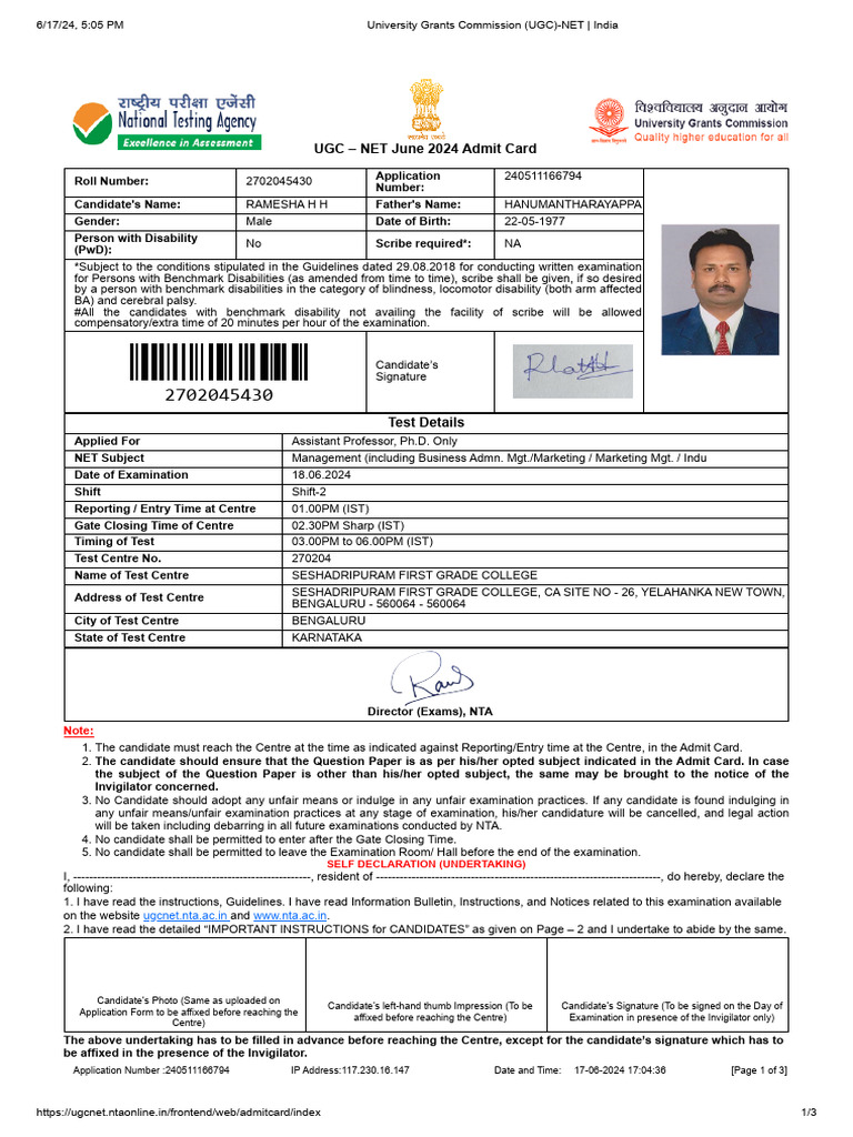 University Grants Commission (UGC) - NET - India | PDF | Identity Document
