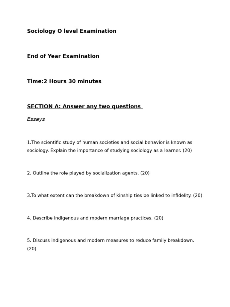 O Level Sociology Exam Questions Guide | PDF