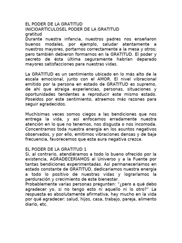 El Poder De La Gratitud Pdf