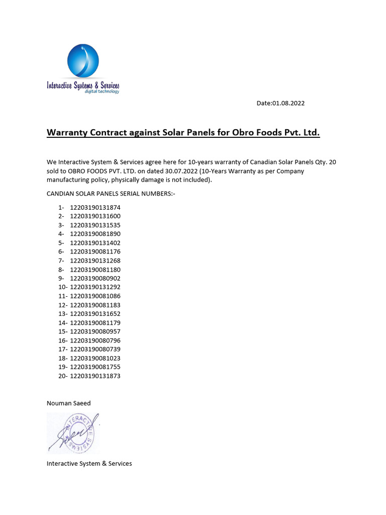 10-Year Warranty for Canadian Solar Panels | PDF