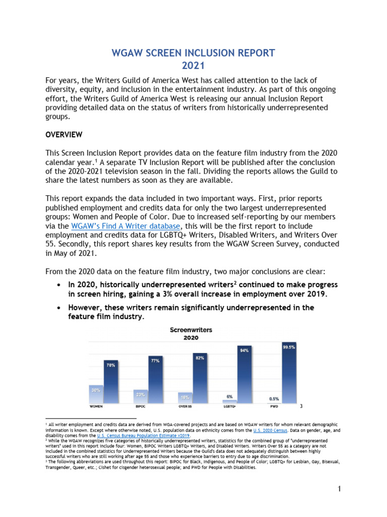 2021 WGAW Screen Inclusion Report | PDF | Discrimination | Lgbt