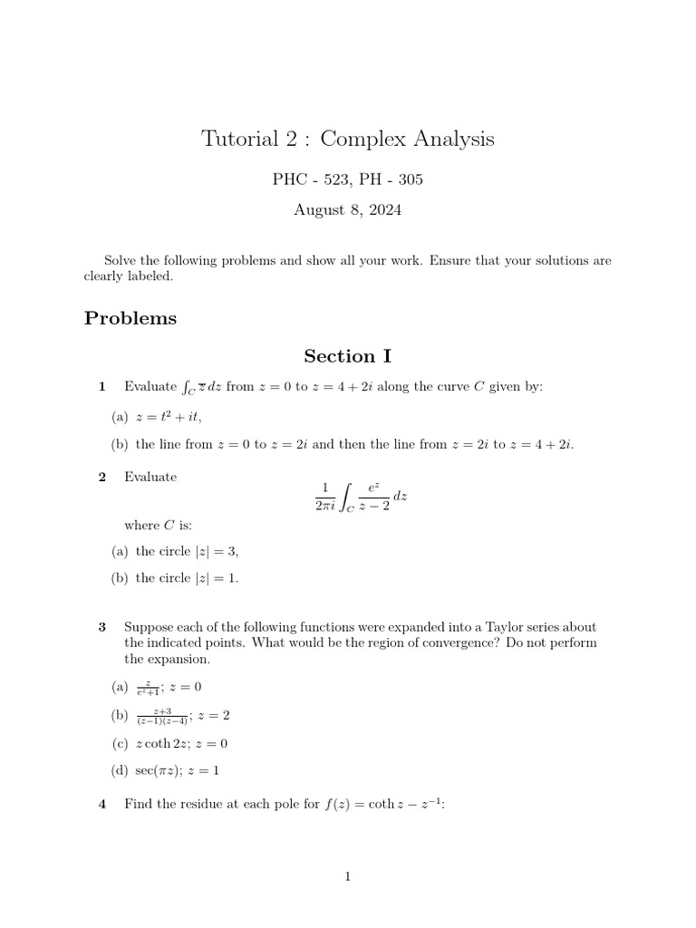 Math Phys A02 Complex Pdf Mathematical Analysis Complex Analysis