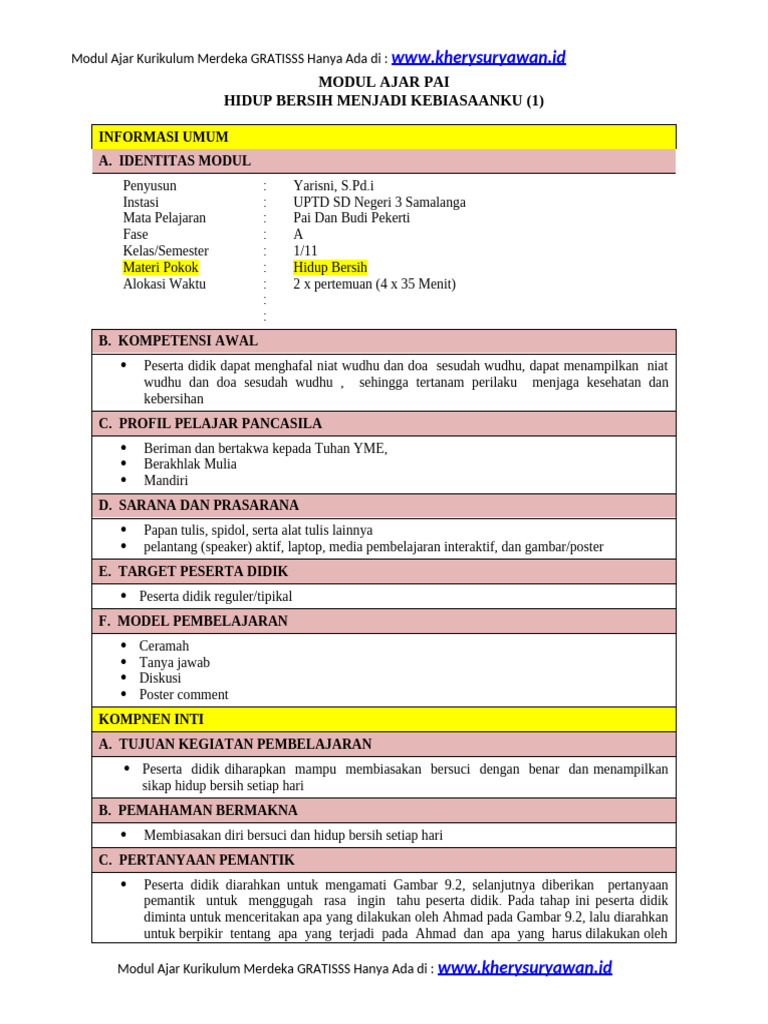 Hidup Bersih: Modul Ajar PAI Bab 9 | PDF