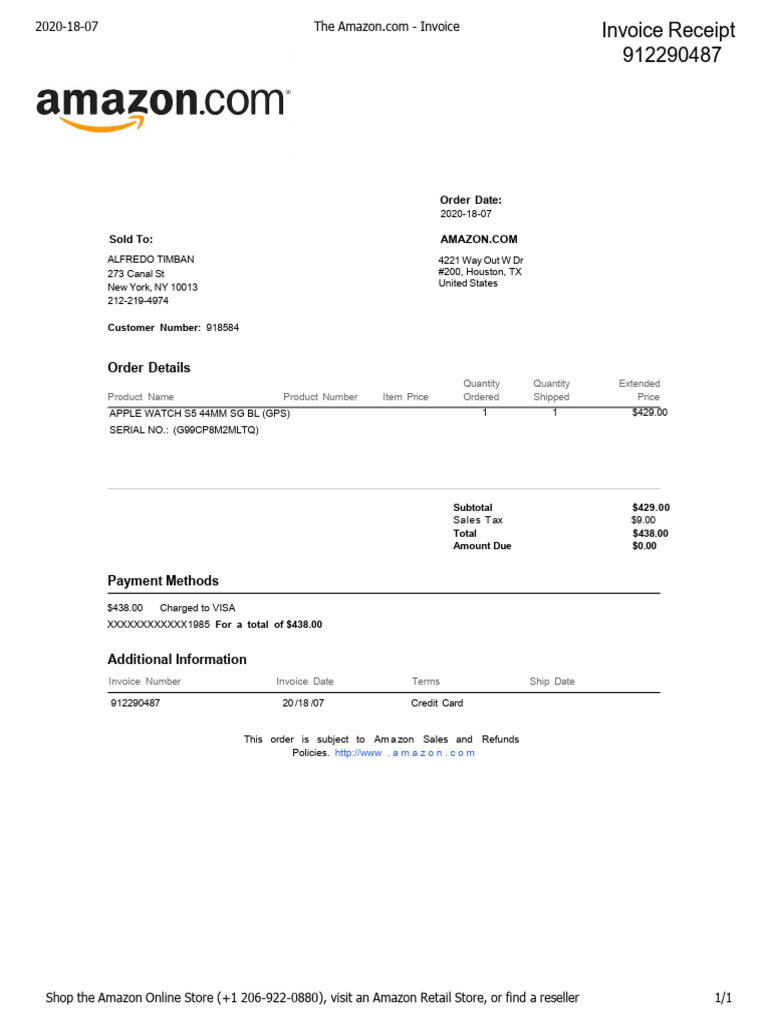 Order Invoice D3360674eaa38fe7192d | PDF | Receipt | Payments