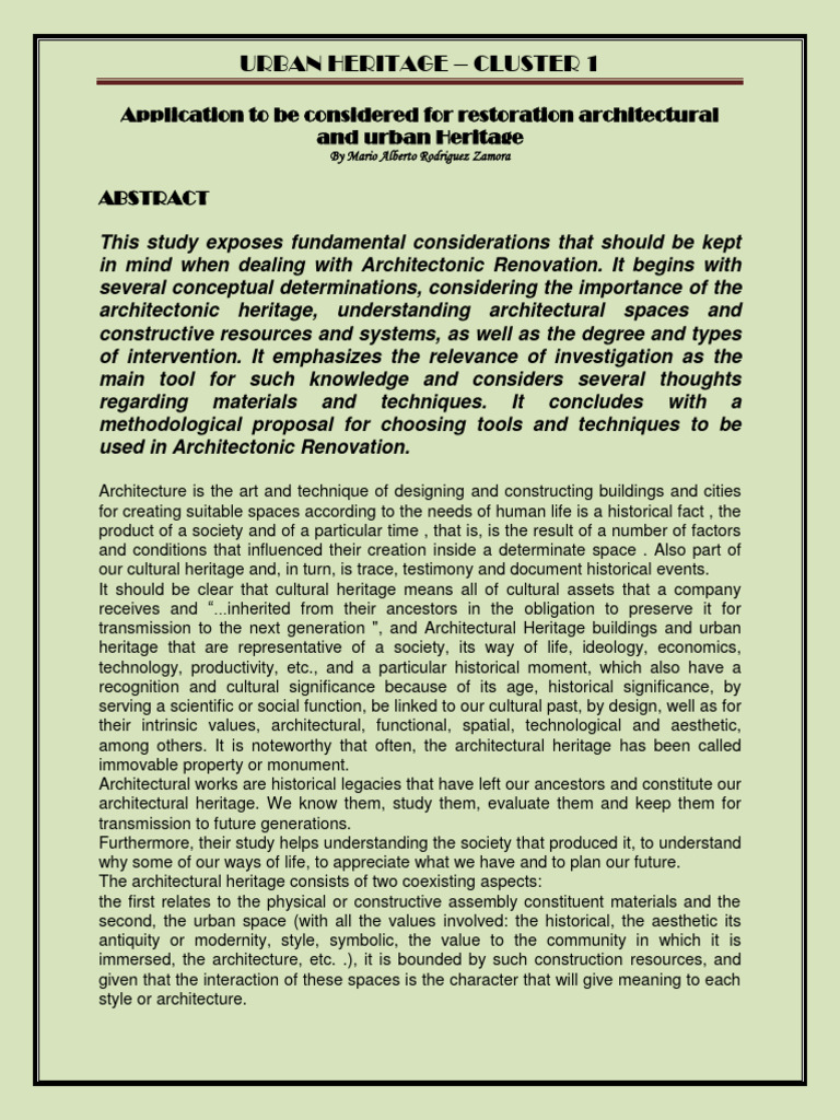 Architectonic Renovation Methods | PDF | Information | Cultural Heritage