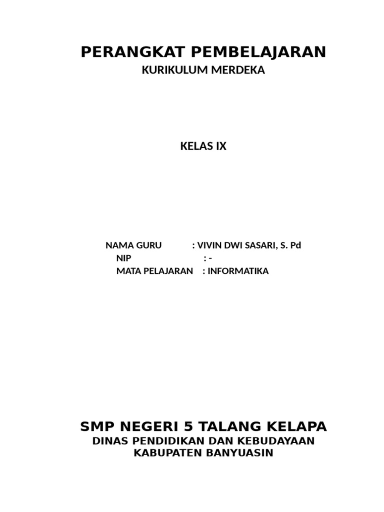 Sampul RPP Informatika Kelas IX | PDF