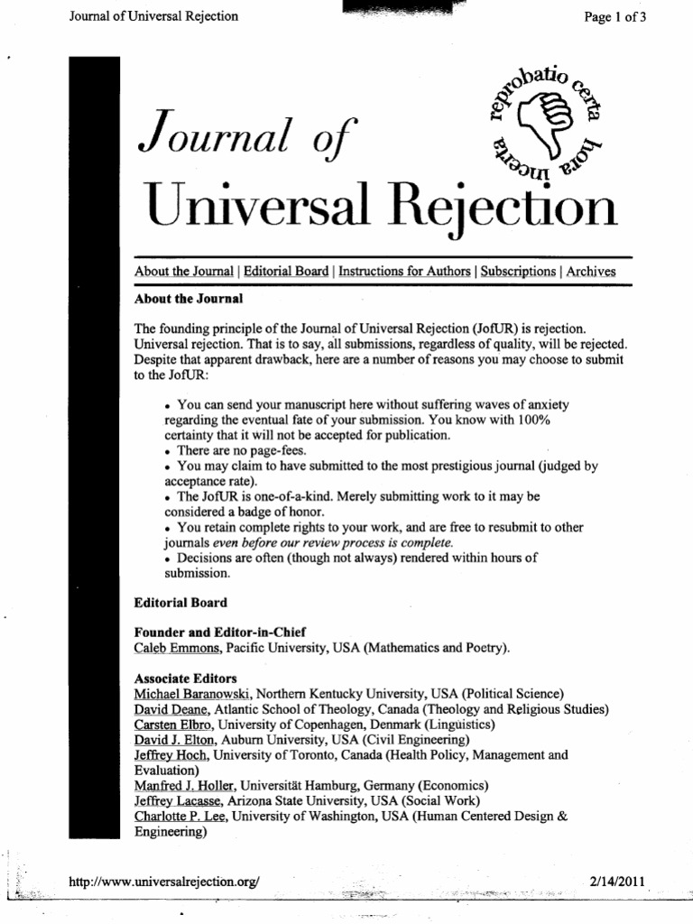 Interesting new journal: Journal of Universal Rejection Academia